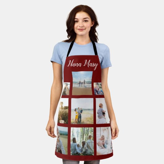 家族パーソナライズされた写真コラージュのクリスマス エプロン (着用した状態)