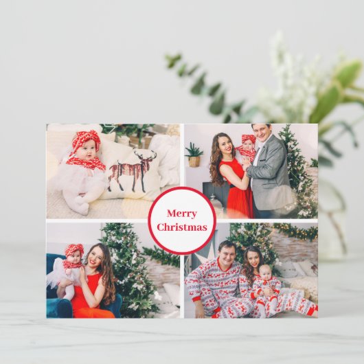 家族パーソナライズされた写真コラージュメリークリスマス シーズンカード (スタンド正面)