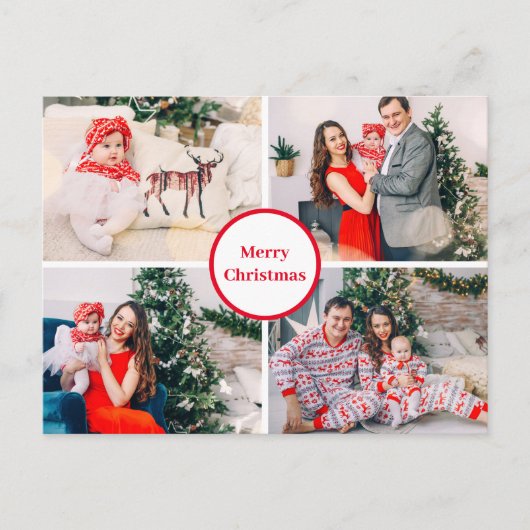 家族パーソナライズされた写真コラージュメリークリスマス ポストカード (正面)