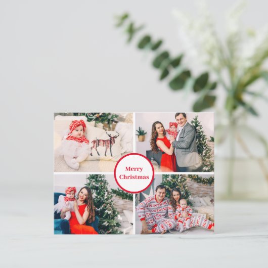 家族パーソナライズされた写真コラージュメリークリスマス ポストカード (スタンド正面)