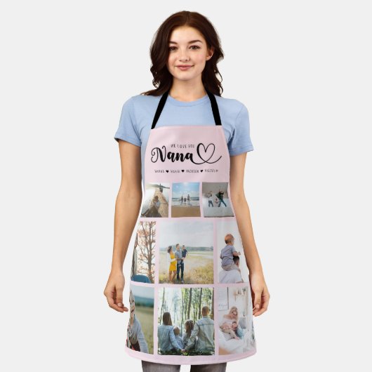 家族パーソナライズされた写真コラージュ愛するナナ エプロン (着用した状態)