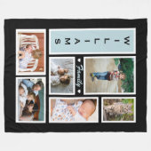 家族パーソナライズされた写真コラージュ白黒 フリースブランケット (正面(横))
