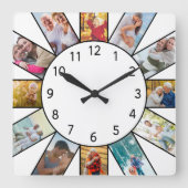 家族パーソナライズされた写真コラージュ白 スクエア壁時計 (正面)
