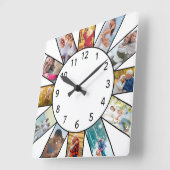 家族パーソナライズされた写真コラージュ白 スクエア壁時計 (傾斜)