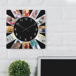 家族パーソナライズされた写真コラージュ黒 スクエア壁時計<br><div class="desc">自分パーソナライズされたの写真と写真カスタム時計。この写真テンプレートは、上から時計回りに動作する12のお気に入りの写真を追加する準備ができている。シンプルと新鮮な、この黒いデザインは白い数字を持ち、素晴らしデコモダンールで見コンテンポラリーえる。このデザインのために、正方形のインスタグラムとポートレートの写真は、特に使用する簡単である。私たちの店を参照して代替スタイルやデザイン。</div>