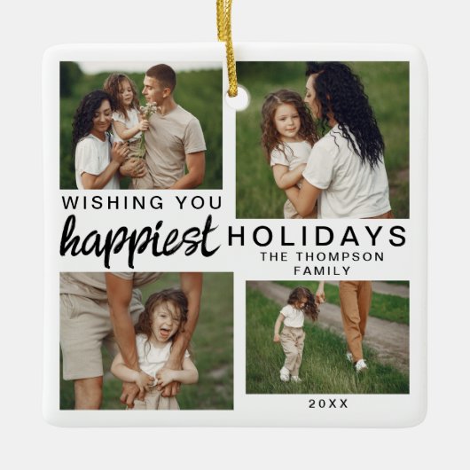 家族パーソナライズされた写真コラージュ2024 セラミックオーナメント (正面)