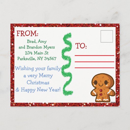 家族パーソナライズされた写真ジンジャーブレッドハウスカード シーズンポストカード (裏面)