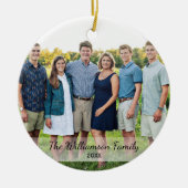 家族パーソナライズされた写真名年クリスマス セラミックオーナメント (正面)
