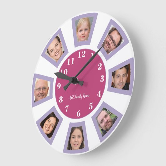 家族パーソナライズされた写真時計 ラージ壁時計 (傾斜)