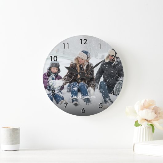 家族パーソナライズされた写真 ラージ壁時計 (ホーム)