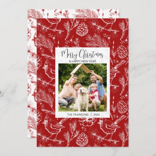 家族パーソナライズされた写真(鳥)ショウジョウコウカンチョウクリスマスカード シーズンカード (正面/裏面)