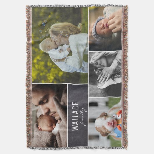 家族パーソナライズされた名で写真をコラージュ スローブランケット (正面縦)