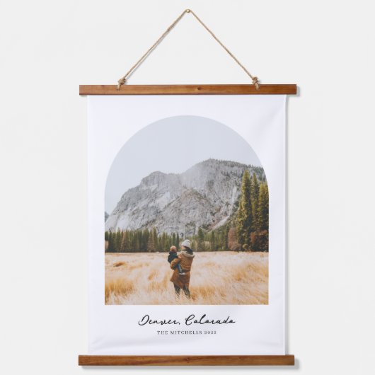 家族パーソナライズされた名とフォトアートプリント 吊り下げ型タペストリー (正面)