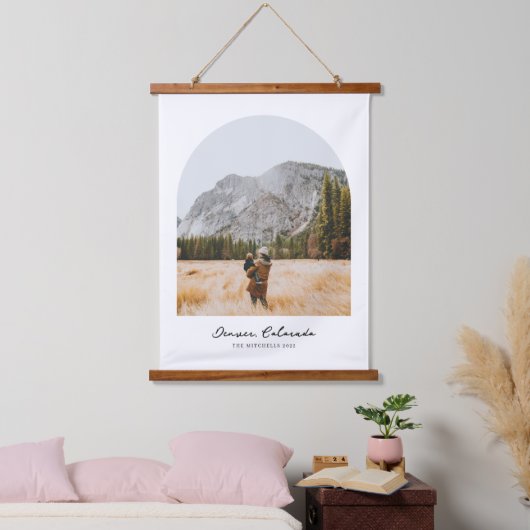 家族パーソナライズされた名とフォトアートプリント 吊り下げ型タペストリー (寝室)