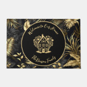 家族パーソナライズされた名ようこそ私たちのホームブラック ドアマット (正面)