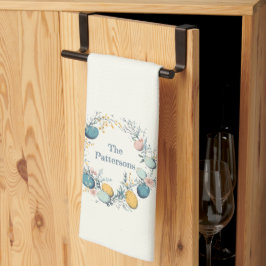 家族パーソナライズされた名イースターフローラ卵リース キッチンタオル