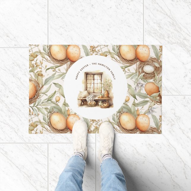 家族パーソナライズされた名イースターベージュ ドアマット (室内)