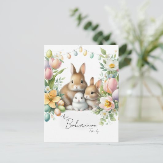 家族パーソナライズされた名イースター ポストカード (スタンド正面)
