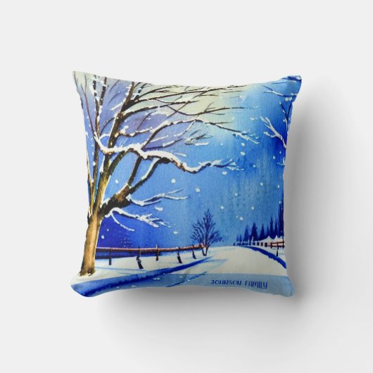 家族パーソナライズされた名ウィンタークリスマスデコール クッション (正面)