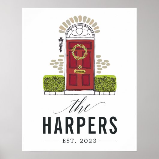 家族パーソナライズされた名クリスマスドアプリント ポスター (正面)