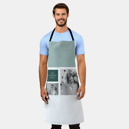 家族パーソナライズされた名コラージュ写真ギフト エプロン (着用した状態)