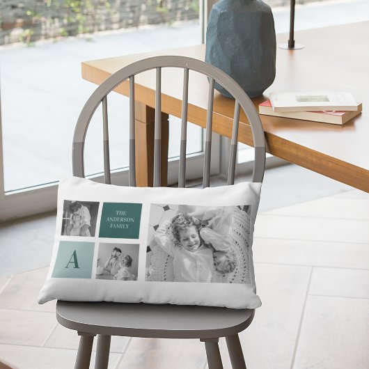 家族パーソナライズされた名コラージュ写真ギフト ランバークッション