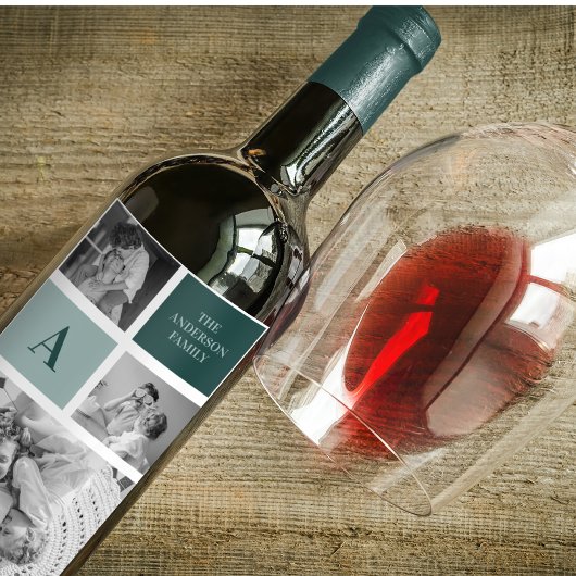 家族パーソナライズされた名コラージュ写真ギフト ワインラベル