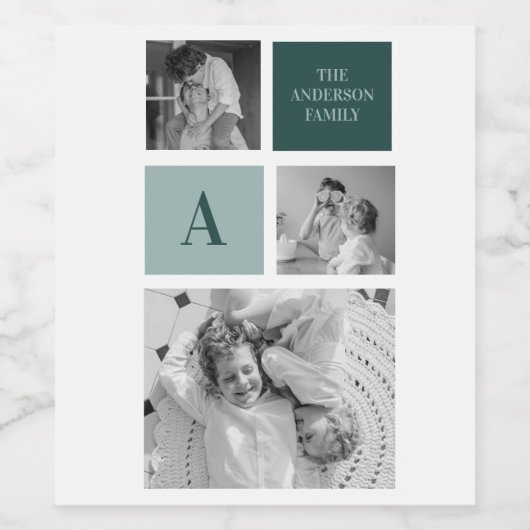 家族パーソナライズされた名コラージュ写真ギフト ワインラベル (シングルラベル)