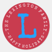 家族パーソナライズされた名ハッピーホリデイズエンベロープ ラウンドシール (正面)