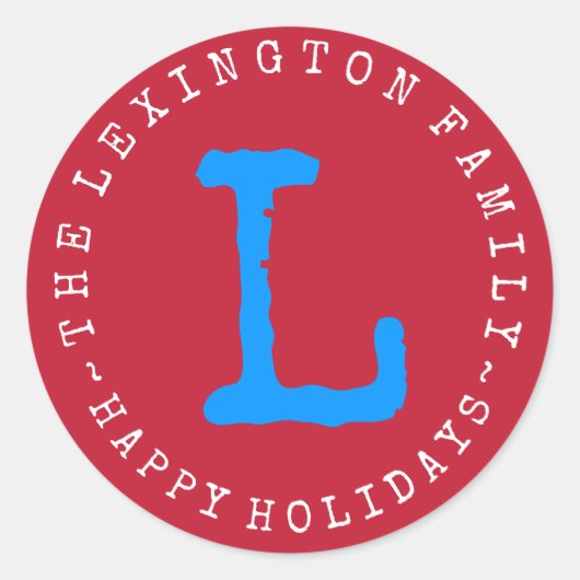 家族パーソナライズされた名ハッピーホリデイズエンベロープ ラウンドシール (正面)