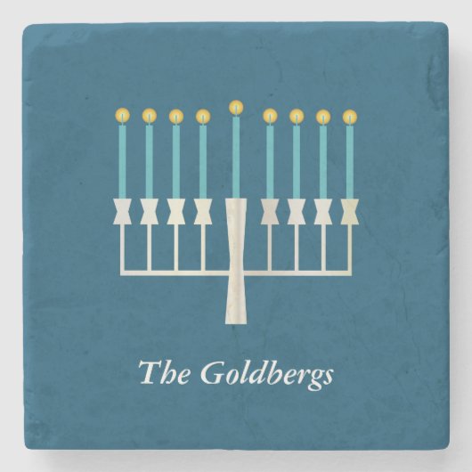家族パーソナライズされた名ハヌカー（ユダヤ教）メノラーブルー ストーンコースター (正面)