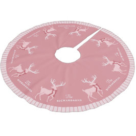 家族パーソナライズされた名ピンクのトナカイのクリスマス ブラッシュドポリエステルツリースカート