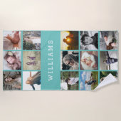 家族パーソナライズされた名フォトコラージュ ビーチタオル (正面)