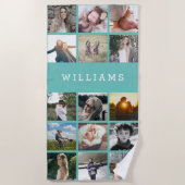 家族パーソナライズされた名フォトコラージュ ビーチタオル (正面)
