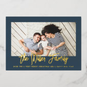 家族パーソナライズされた名フォトフォイルホリデーカード 箔シーズンカード (正面)