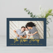 家族パーソナライズされた名フォトフォイルホリデーカード 箔シーズンカード (立ち正面)