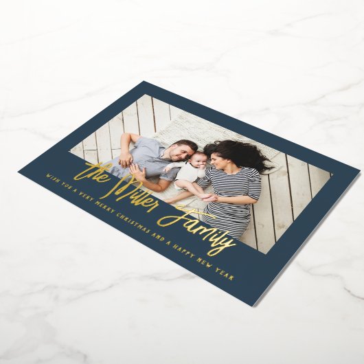 家族パーソナライズされた名フォトフォイルホリデーカード 箔シーズンカード (回転した状態)