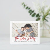 家族パーソナライズされた名フォトレッドホリデーカード シーズンカード (スタンド正面)