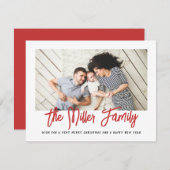 家族パーソナライズされた名フォトレッドホリデーカード シーズンカード (正面/裏面)