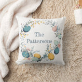 家族パーソナライズされた名フローラ卵リースイースター クッション (ブランケット)