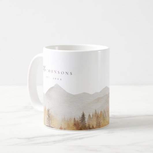 家族パーソナライズされた名マ素朴グEst Mag コーヒーマグカップ (正面左)