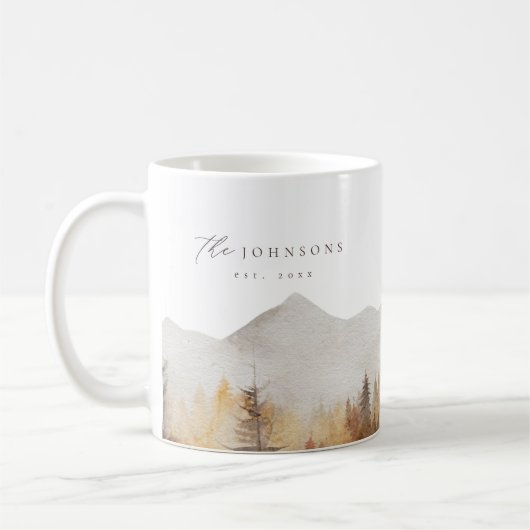 家族パーソナライズされた名マ素朴グEst Mag コーヒーマグカップ (左)