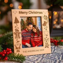 家族パーソナライズされた名メリークリスマスホリデー レーザー彫刻フレーム