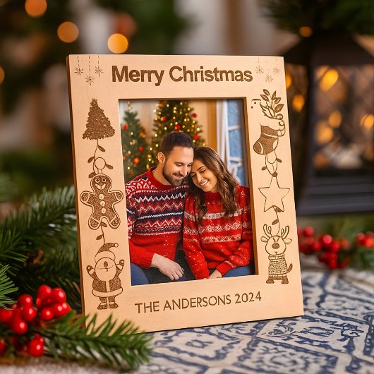 家族パーソナライズされた名メリークリスマスホリデー レーザー彫刻フレーム