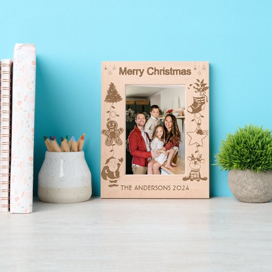 家族パーソナライズされた名メリークリスマスホリデー レーザー彫刻フレーム