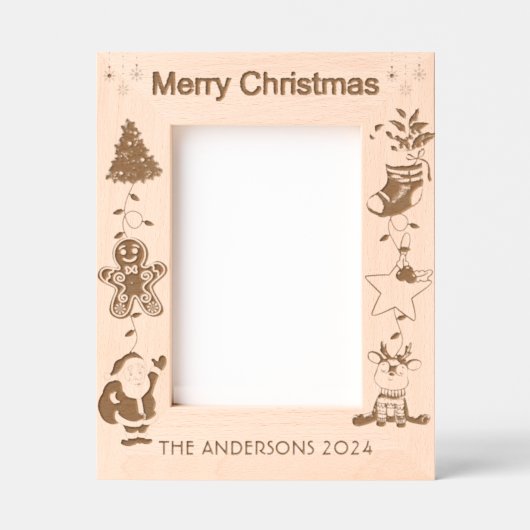 家族パーソナライズされた名メリークリスマスホリデー レーザー彫刻フレーム (正面)