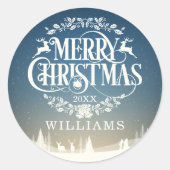 家族パーソナライズされた名メリークリスマス冬 ラウンドシール (正面)