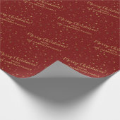 家族パーソナライズされた名レッド金ゴールドメリークリスマス ラッピングペーパー (角)