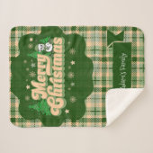 家族パーソナライズされた名レトロクリスマスプレイド シェルパブランケット (正面(横))