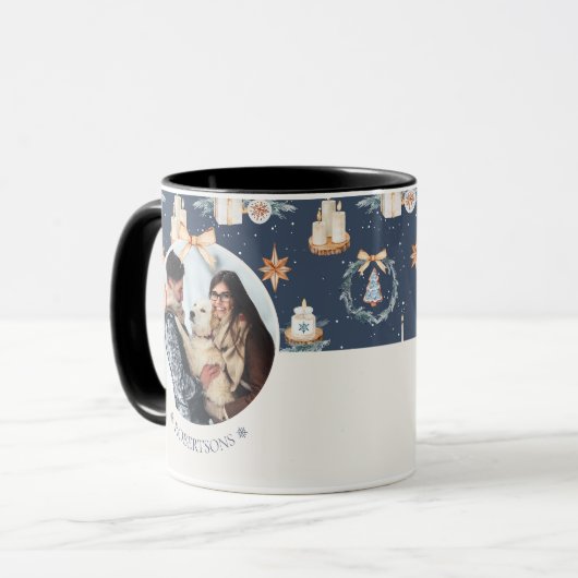 家族パーソナライズされた名付きクリスマスフォトマグカップ マグカップ (正面左)
